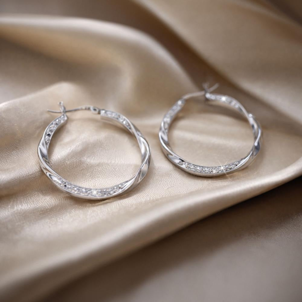 Silver Crystal Twisted Earrings