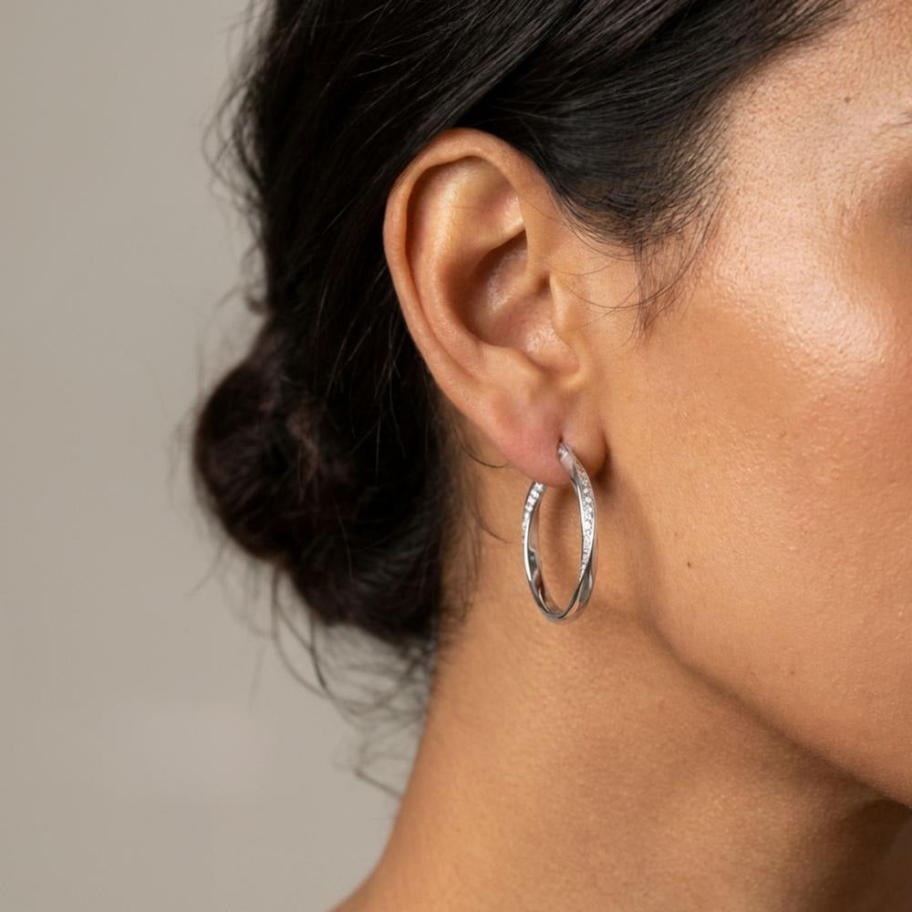 Silver Crystal Twisted Earrings